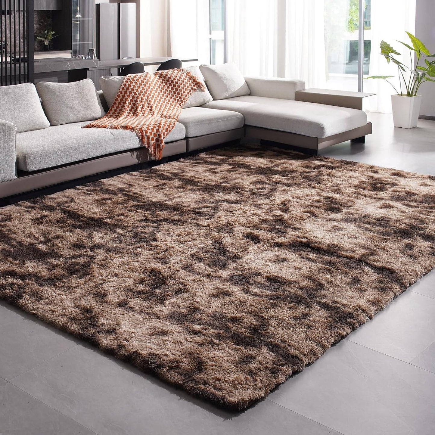 Shag Rug Large Size Coffee Brown Fluffy Machine Washable Area Ru