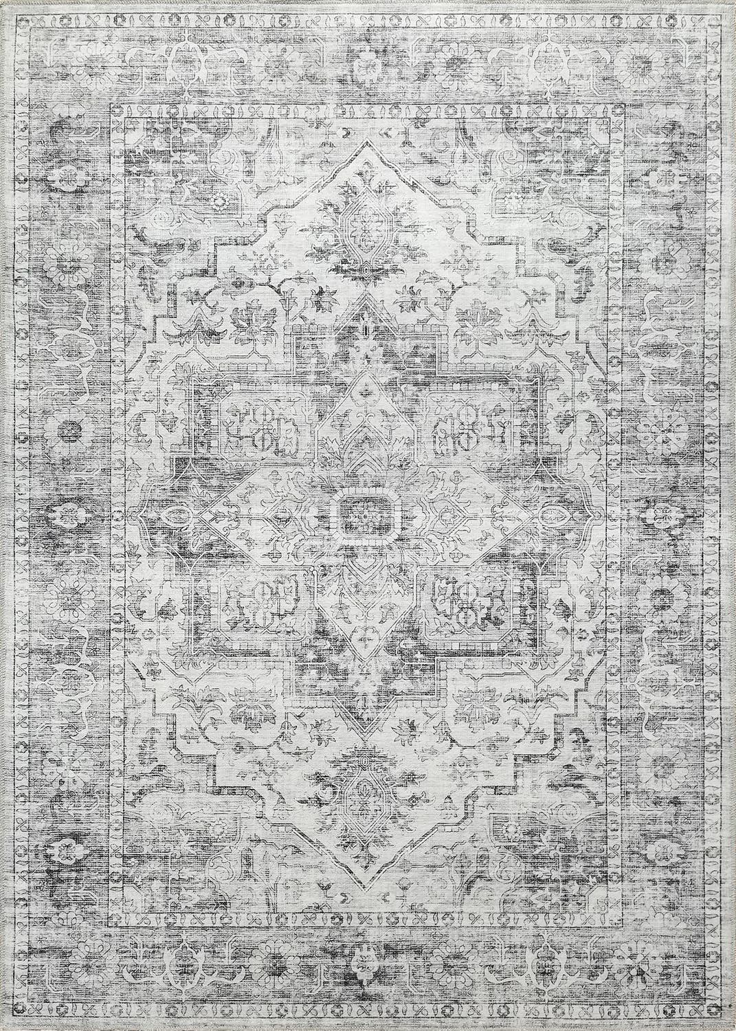Modern Washable Rug Boho Non-Slip Grey Multicolor Area Rug