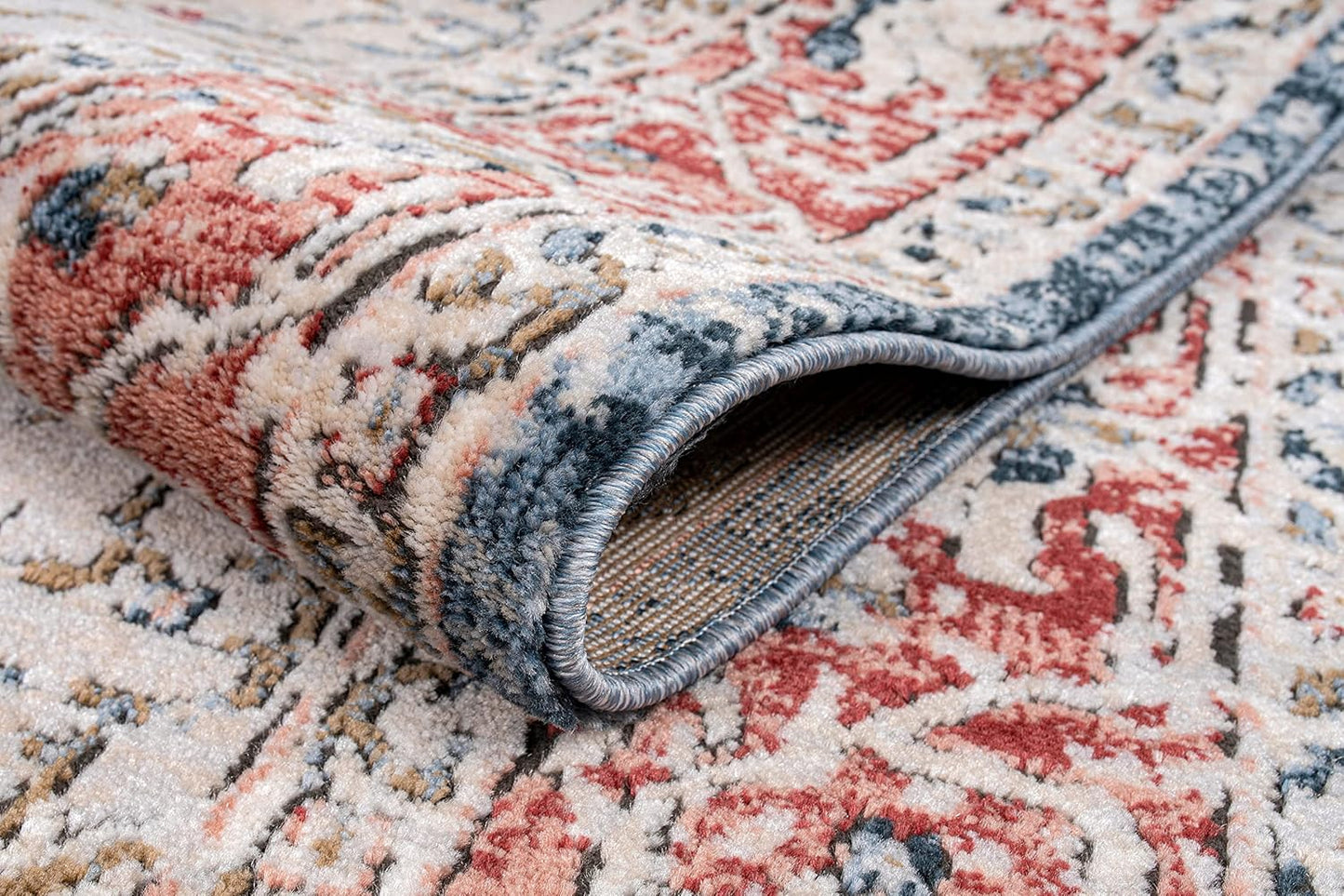 Persian Rug Traditional Patterned Red and Blue Multicolor Area Rug