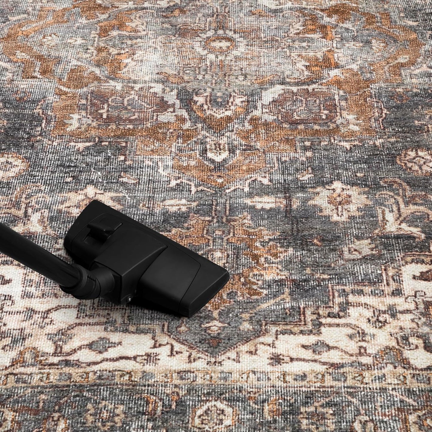 Turkish Rug Ethnic Patterned Grey Copper Boho Living Room Kitchen and Bedroom