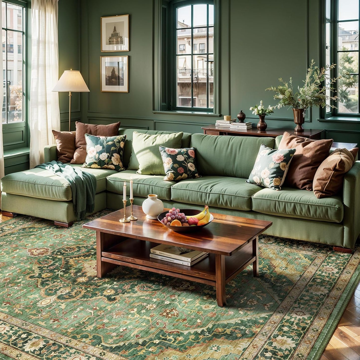 Turkish Rug Green Living Room Kitchen and Bedroom