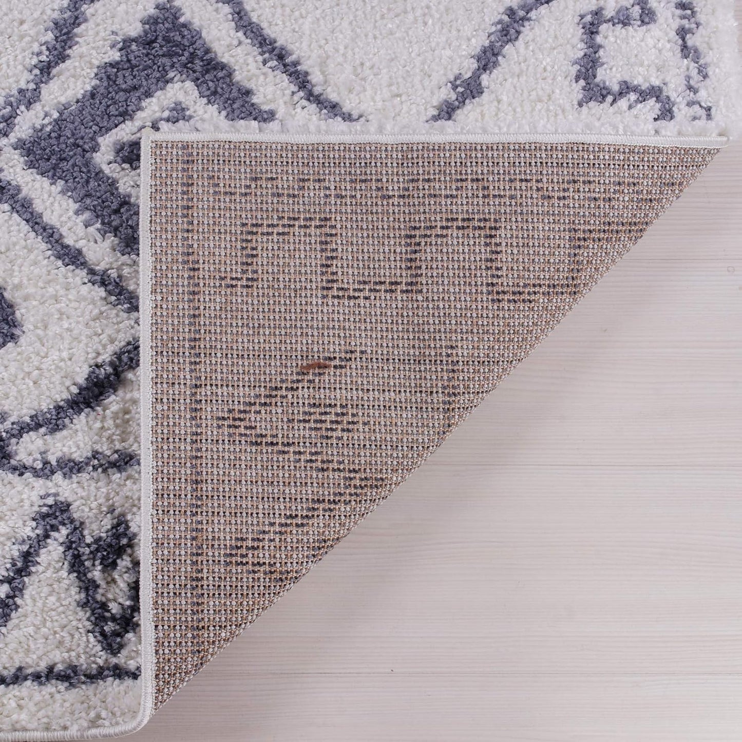 Shag Rug Boho 5x7 Traditional White and Grey Area Carpet