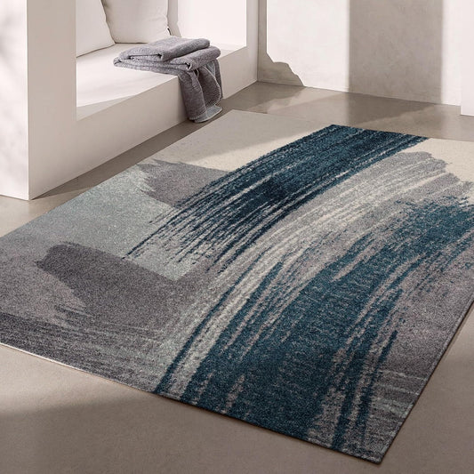 Modern Abstract Rug 4x6 White Blue Abstract Modern Living Room Kitchen and Bedroom Area Rug