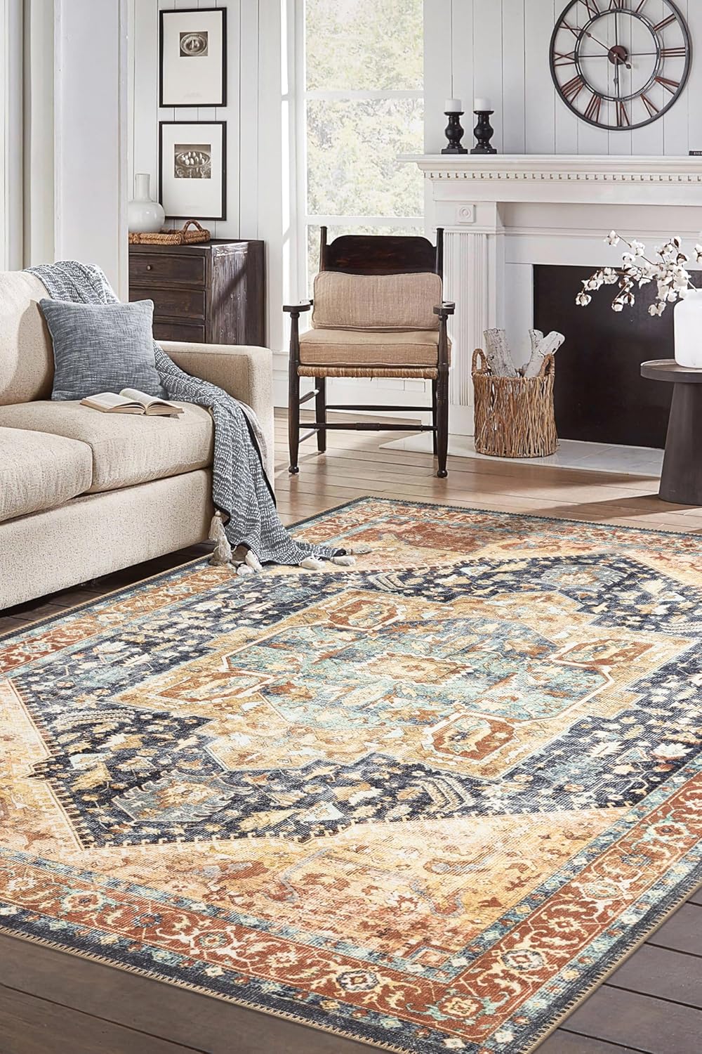 Turkish Beige Blue Living Room Kitchen and Bedroom