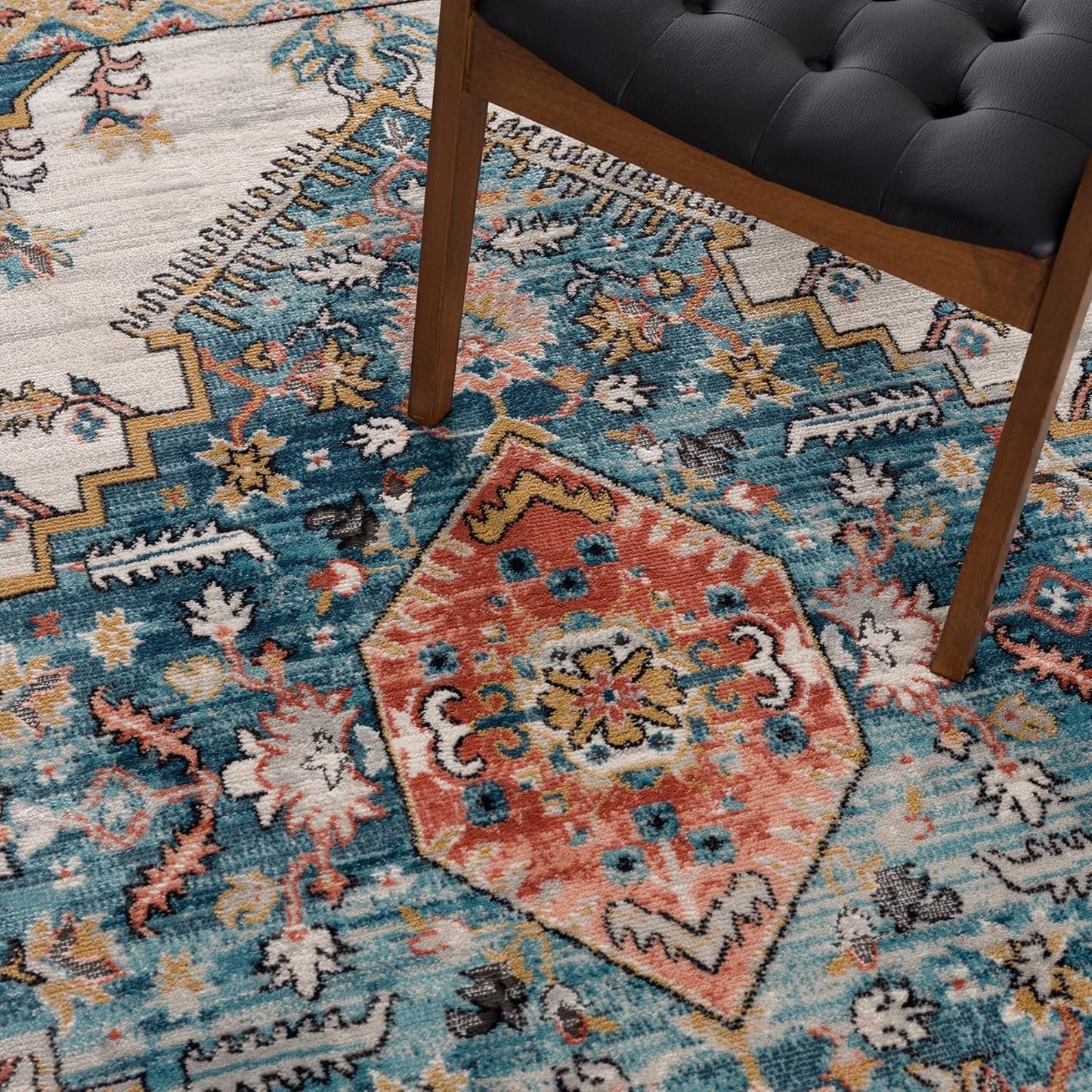 Persian Rug Traditional Patterned Orange Turquoise Multicolor Area Rug
