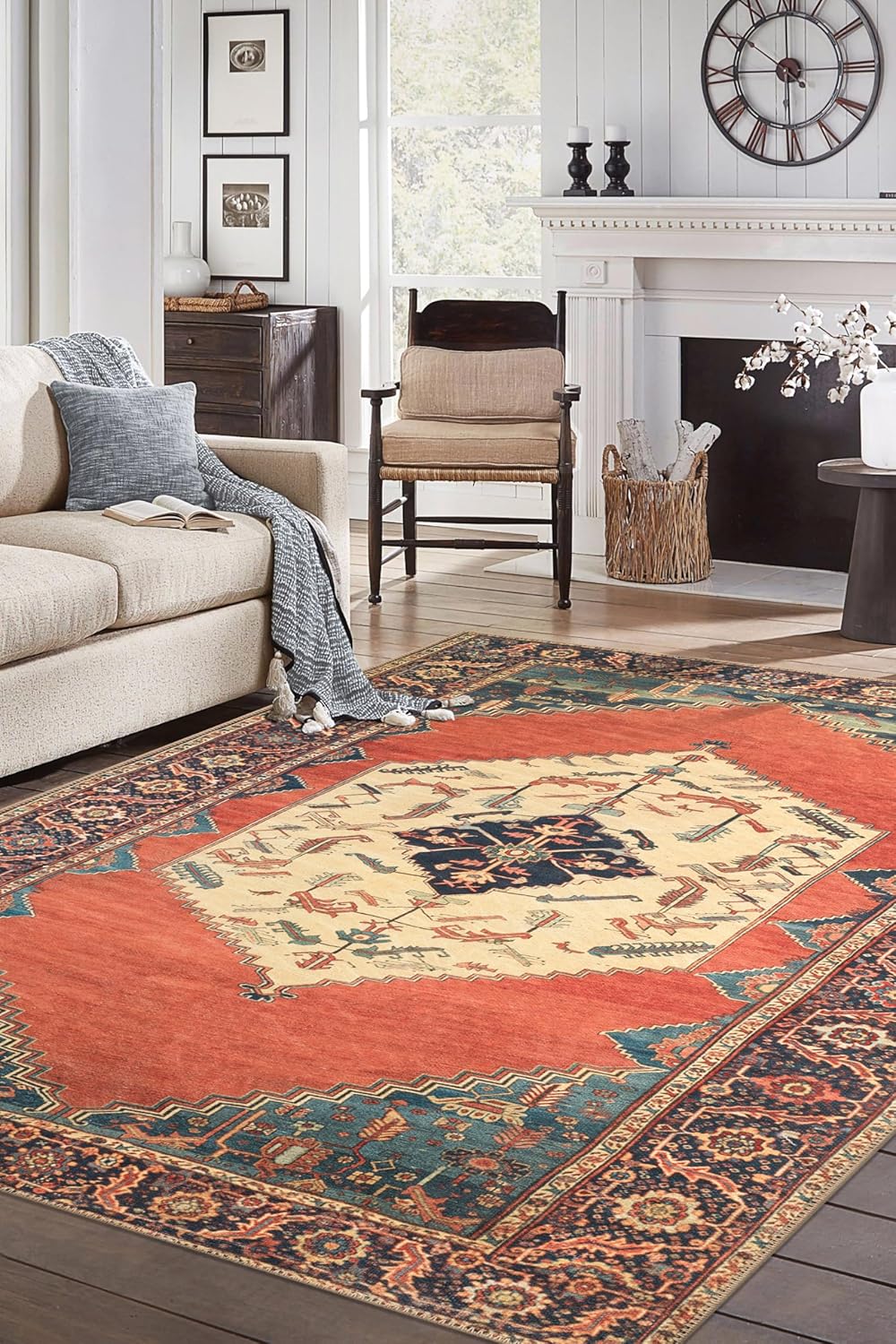 Turkish Rug Red Yellow Boho Living Room Kitchen and Bedroom