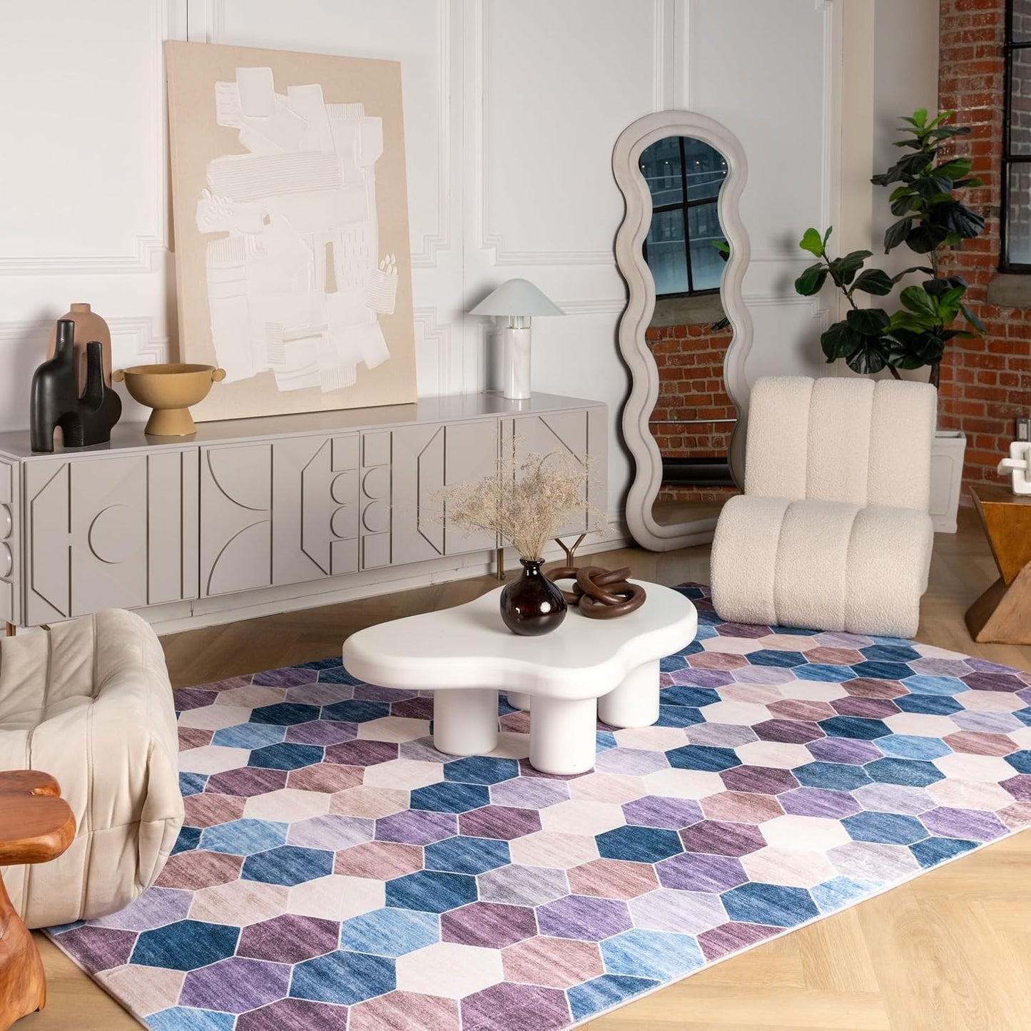 Modern Purple Rug Geometric Living Room Kitchen and Bedroom