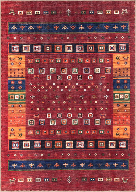 Turkish Rug Ethnic Patterned Red Boho Living Room  Kitchen and Bedroom