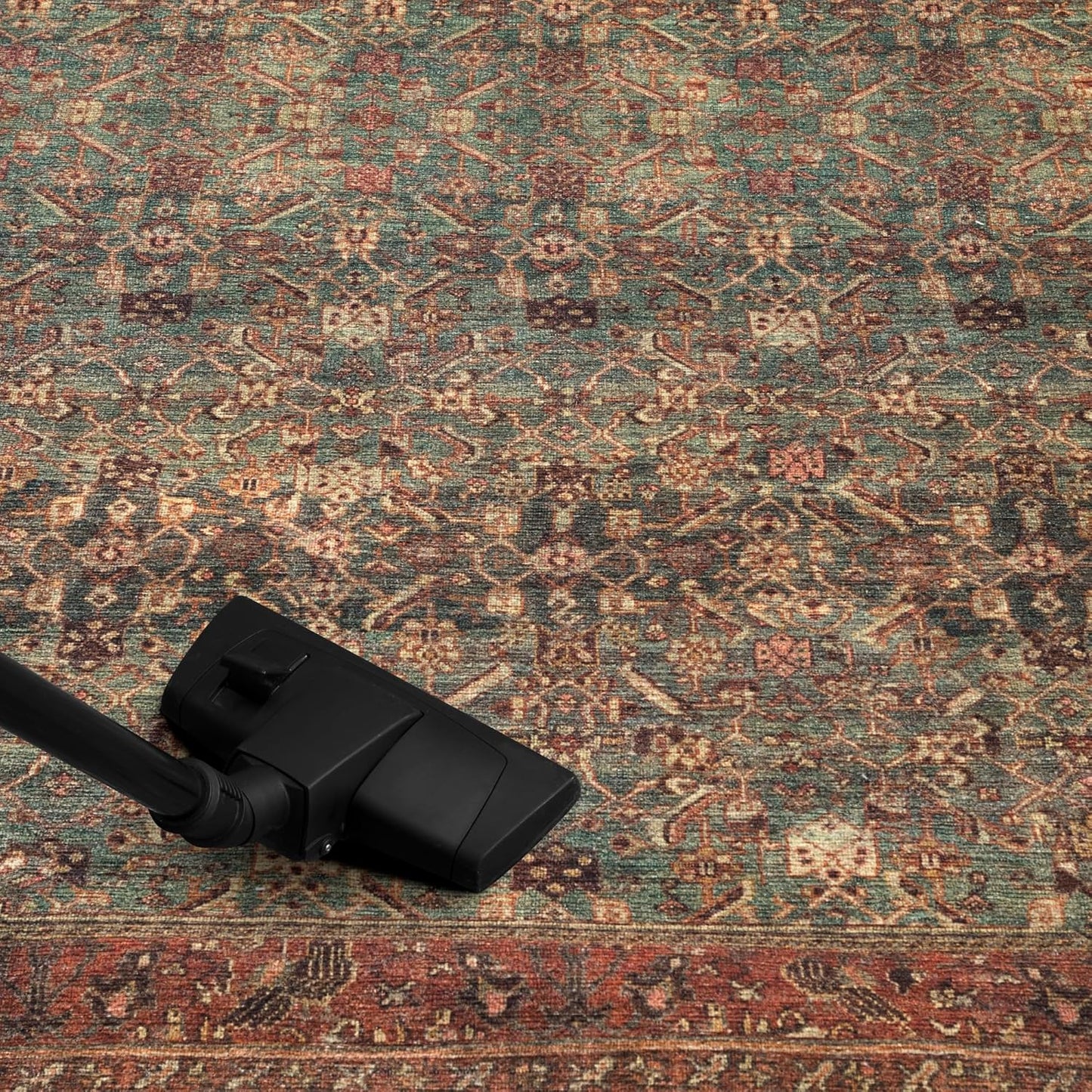 Turkish Rug Forest Green Brown Boho Living Room Kitchen and Bedroom