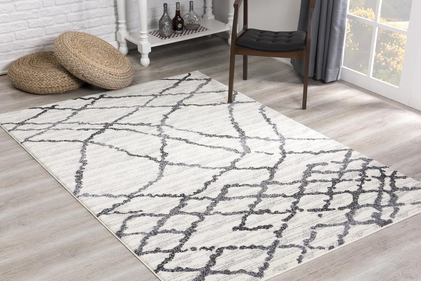 Modern Abstract Rug 4x6 White Grey Boho Modern Living Room Kitchen and Bedroom Area Rug