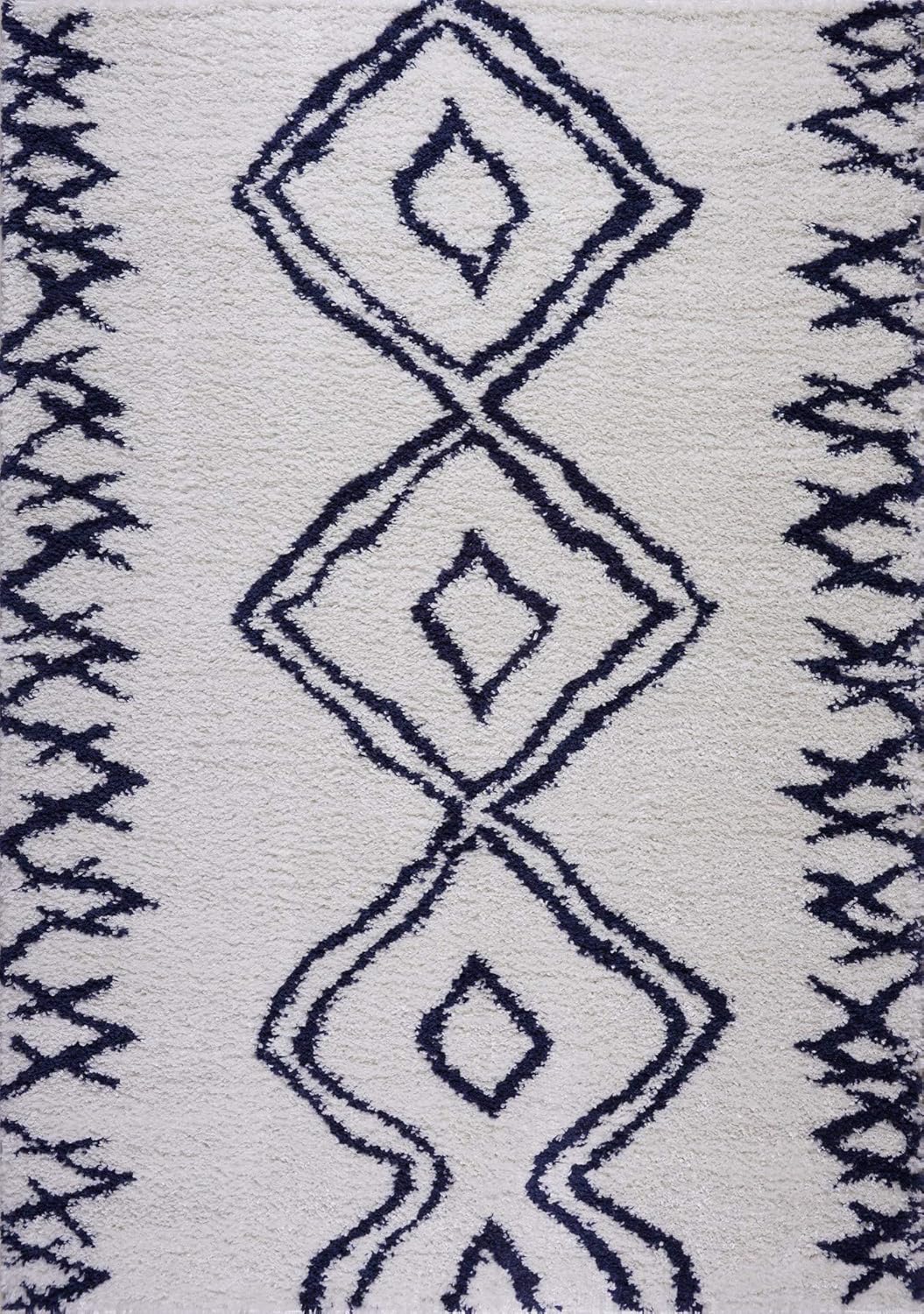 Shag Rug Boho 4x6 White and Blue Area Carpet