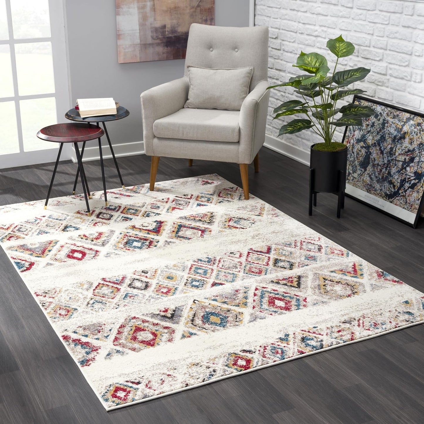 Modern Abstract Rug 4x6 Beige Cream Boho Modern Living Room Kitchen and Bedroom Area Rug