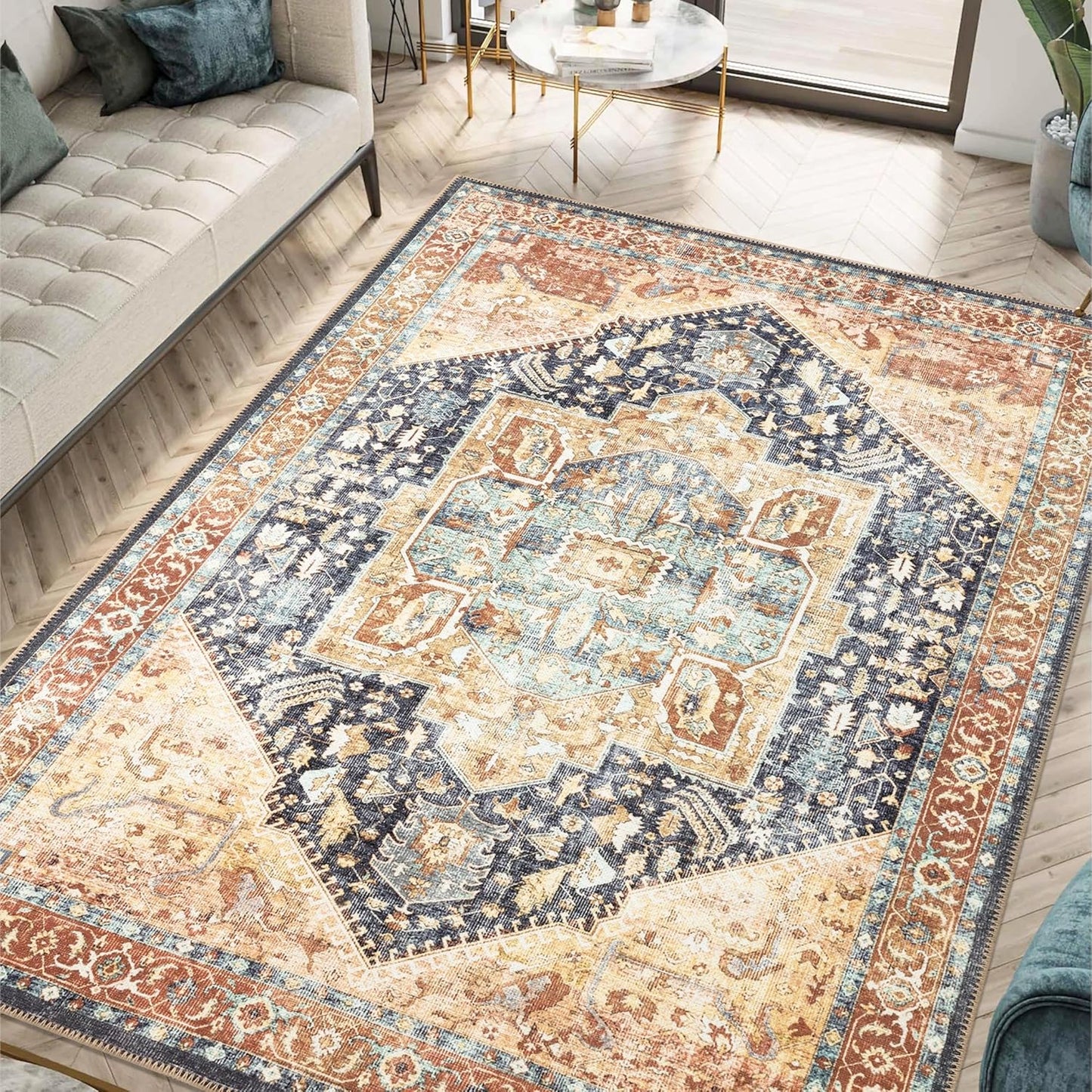 Turkish Beige Blue Living Room Kitchen and Bedroom