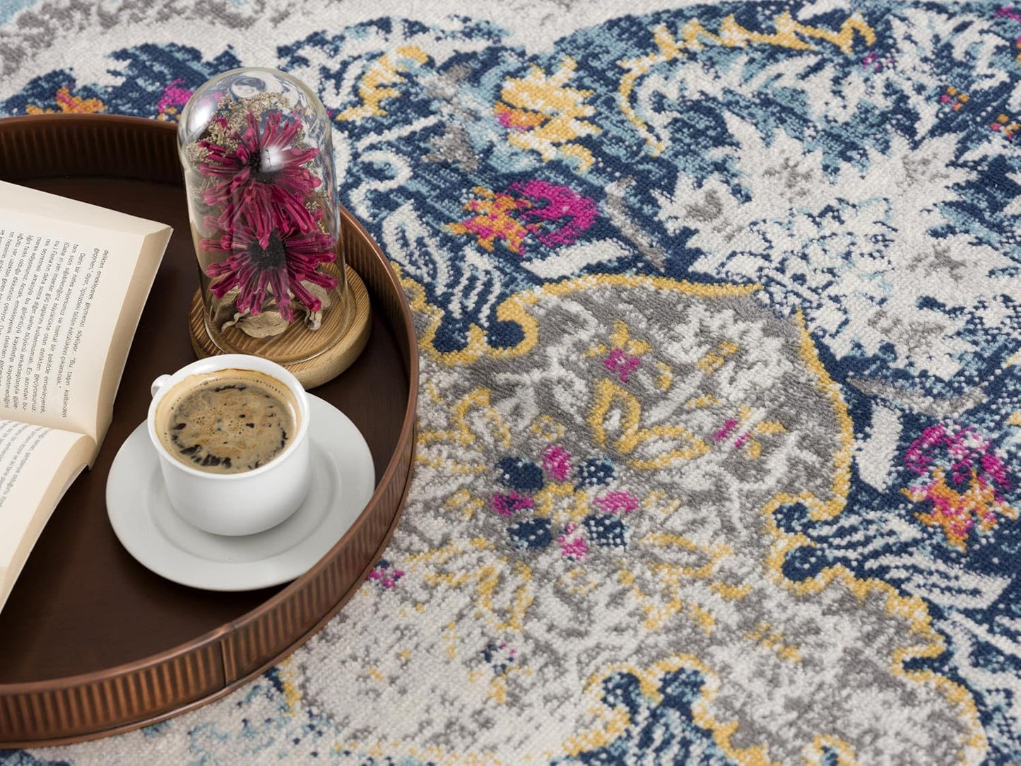 Essential Rug Collection Abstract Blue Beige Multicolor Modern Area Rug - brch-0088