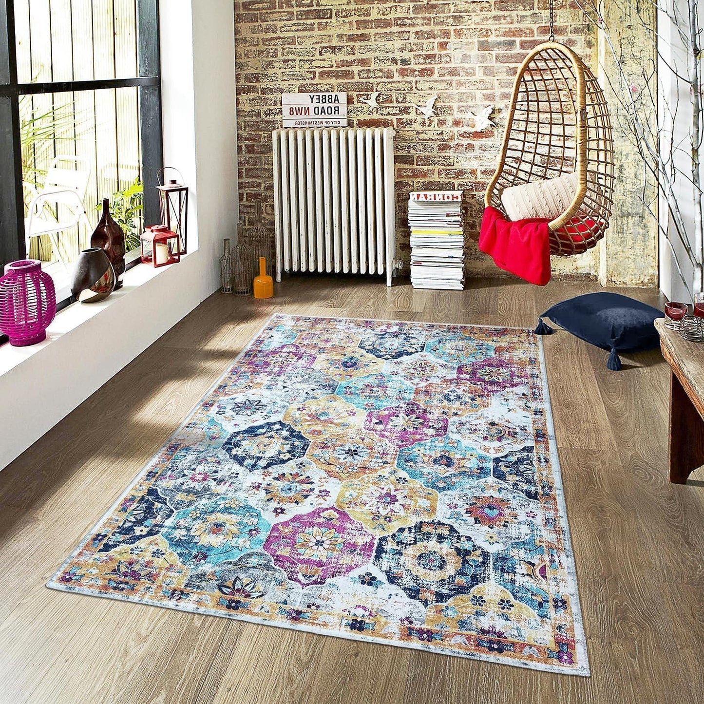 Modern Washable Rug Boho Non-Slip Multicolor Area Rug Carpet
