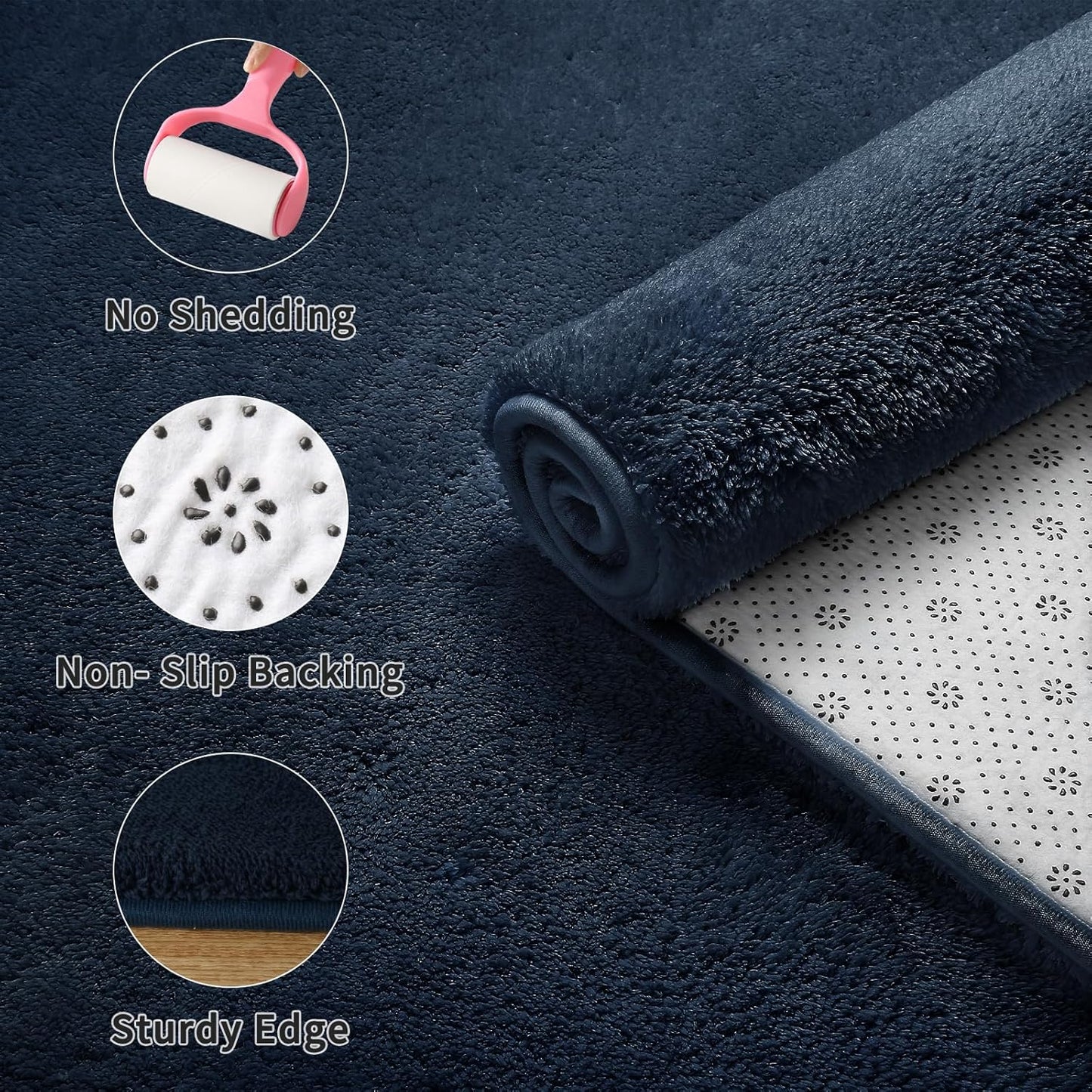 Shag Rug Extra Large Soft Fluffy Washable Area Rug Navy Blue