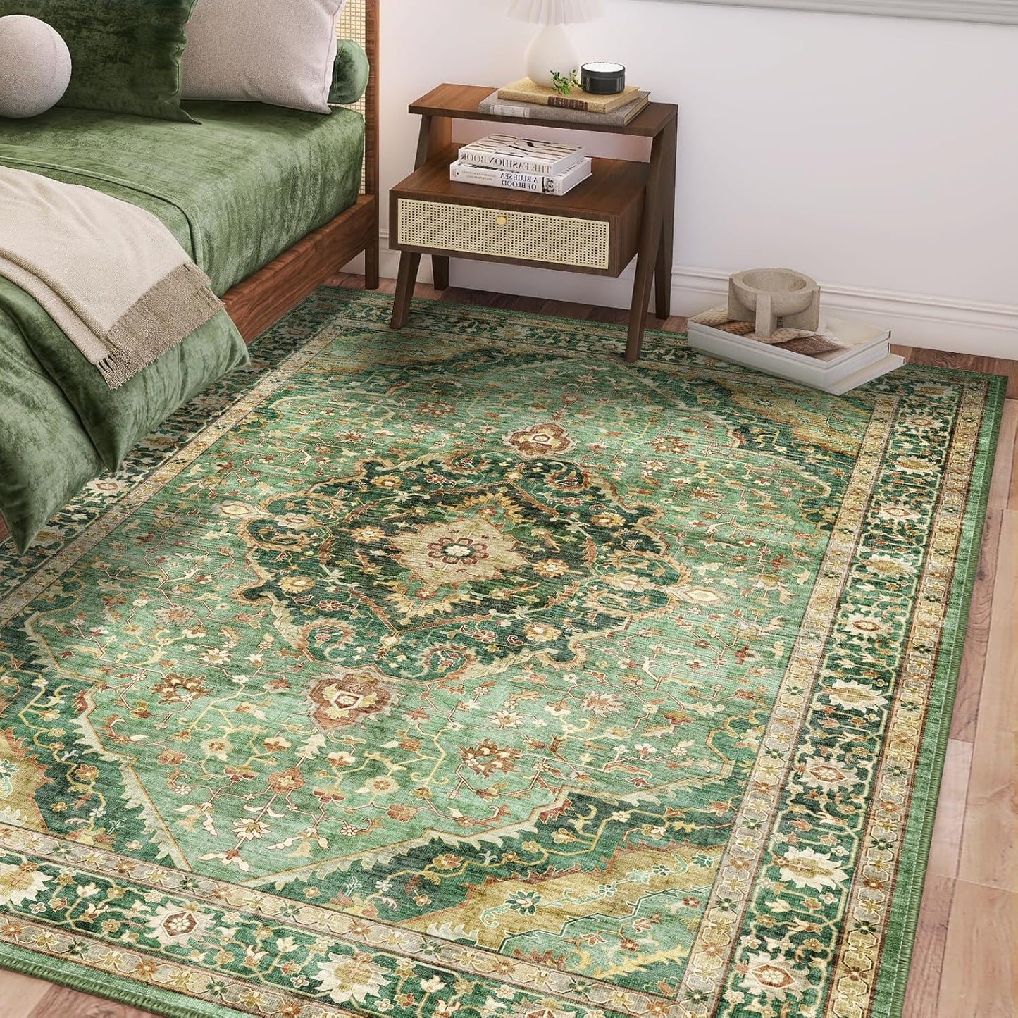Turkish Rug Green Living Room Kitchen and Bedroom