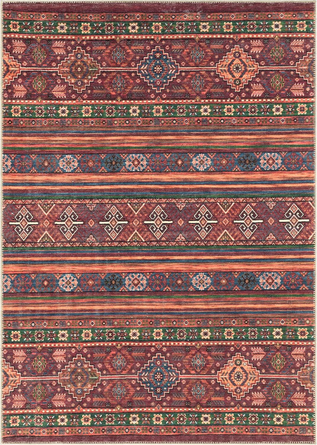 Turkish Rug Ethnic Patterned Red Boho Living Room Kitchen and Bedroom