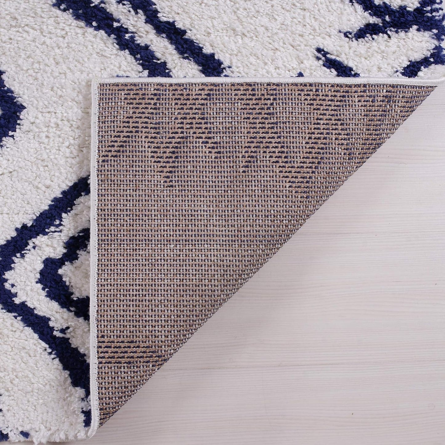 Shag Rug Boho 4x6 White and Blue Area Carpet