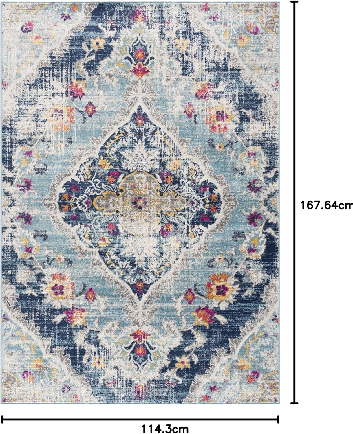 Modern Abstract Rug Blue Boho Modern Living Room Kitchen and Bedroom