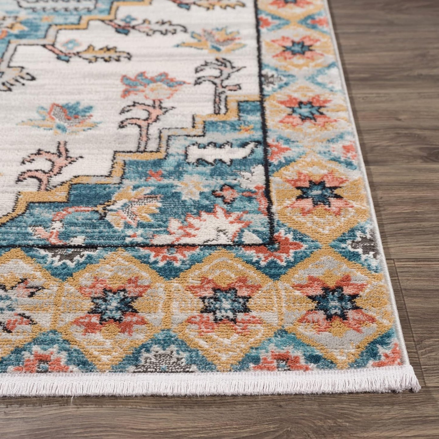 Persian Rug Traditional Patterned Orange Turquoise Multicolor Area Rug
