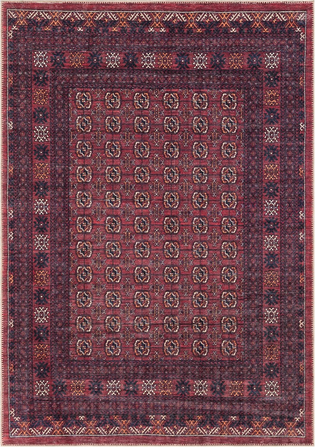 Turkish Rug Ethnic Patterned Burgundy Boho Living Room Kitchen and Bedroom