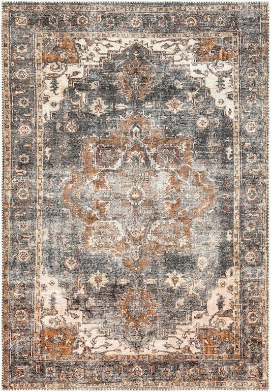 Turkish Rug Ethnic Patterned Grey Copper Boho Living Room Kitchen and Bedroom