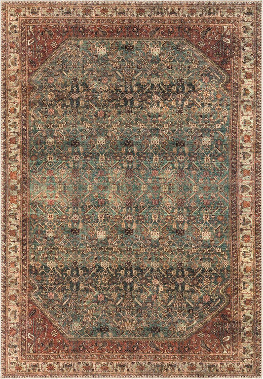 Turkish Rug Forest Green Brown Boho Living Room Kitchen and Bedroom