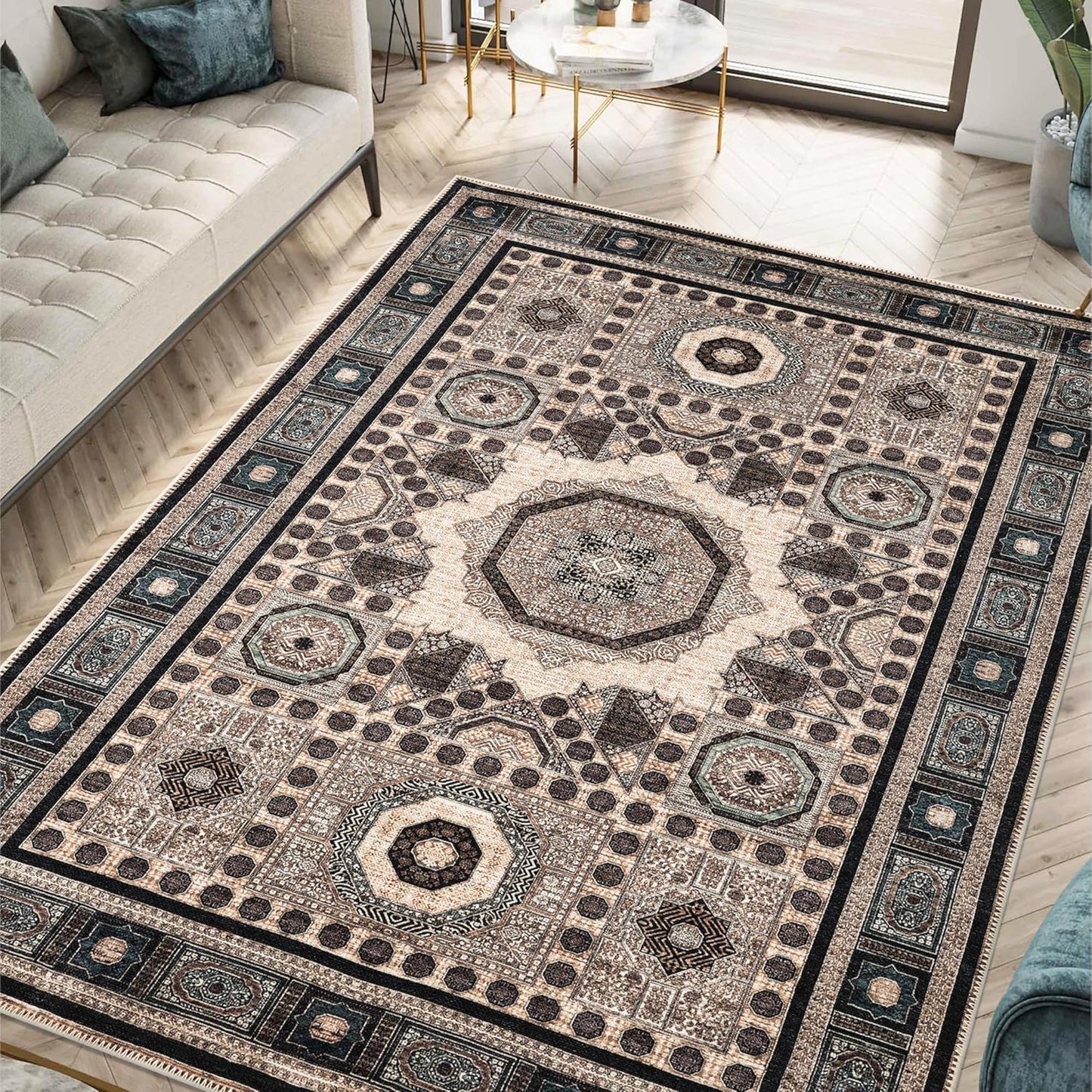 Turkish Brown Blue Living Room Kitchen and Bedroom
