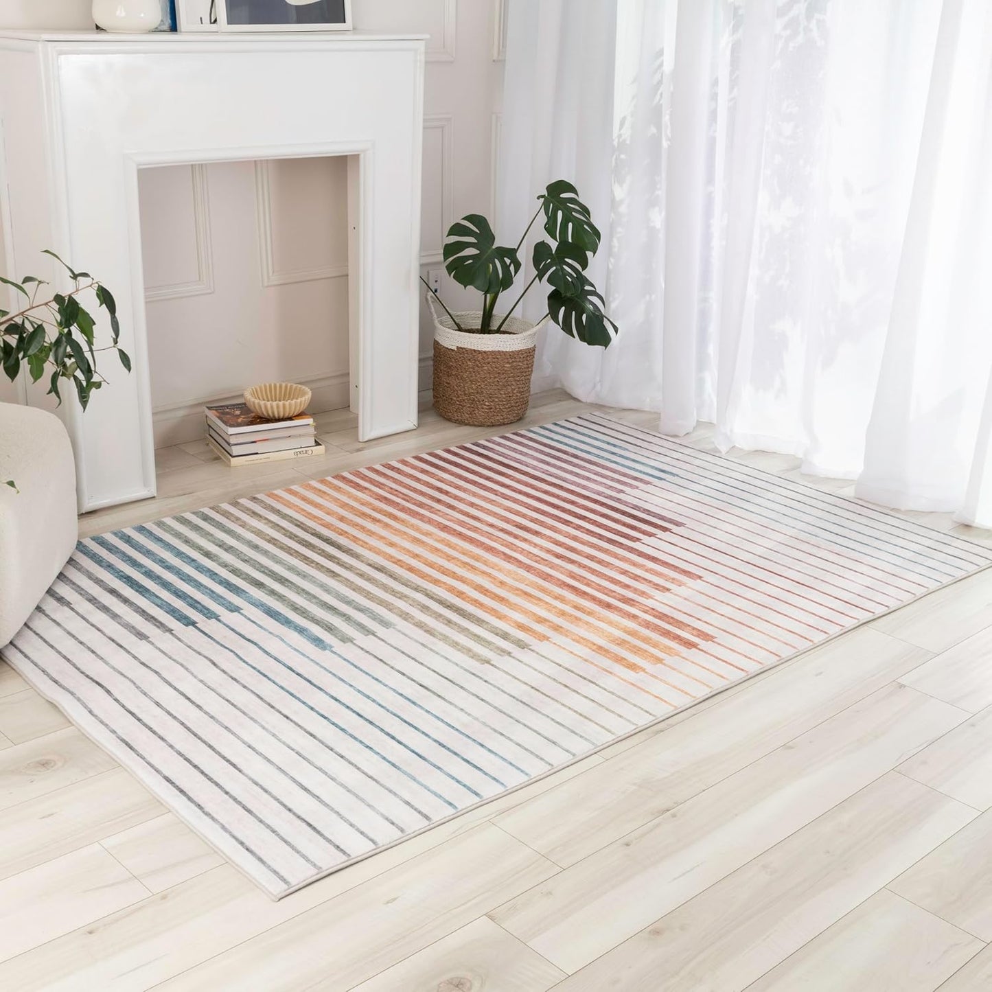 Modern Beige White Boho Rug Living Room Kitchen and Bedroom