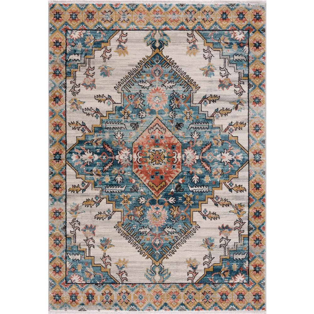 Persian Rug Traditional Patterned Orange Turquoise Multicolor Area Rug