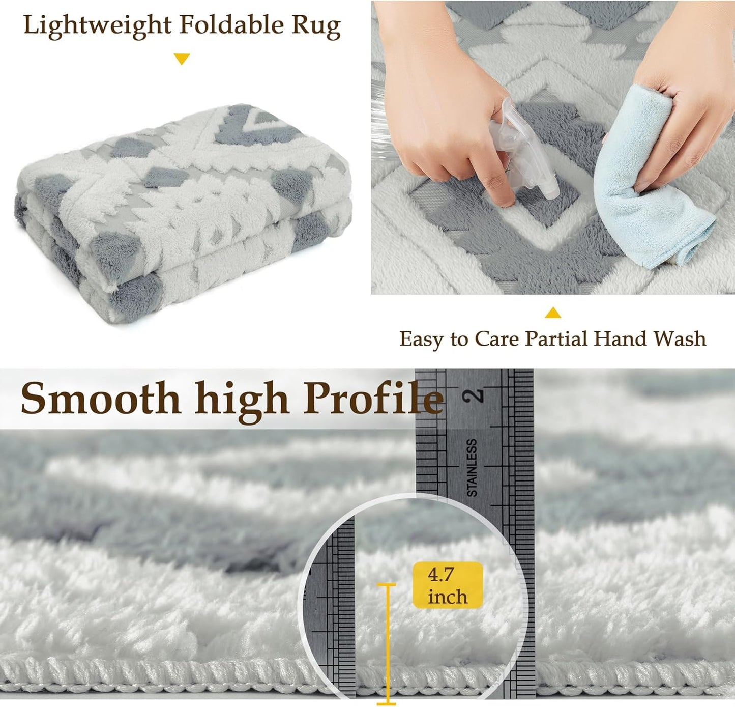 Area Rug 3D Boho Neutral Plush Pile