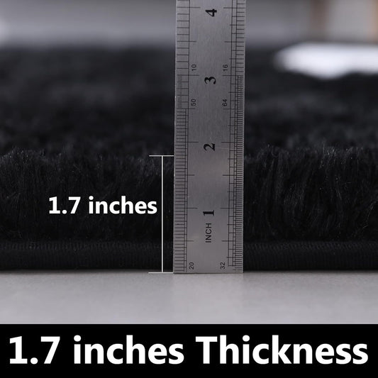 Round Fluffy Rug Black Plain 