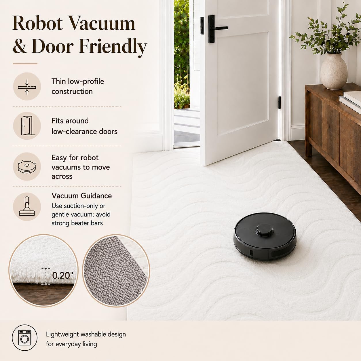 Pearl White Washable Rug - Rugsco.ca