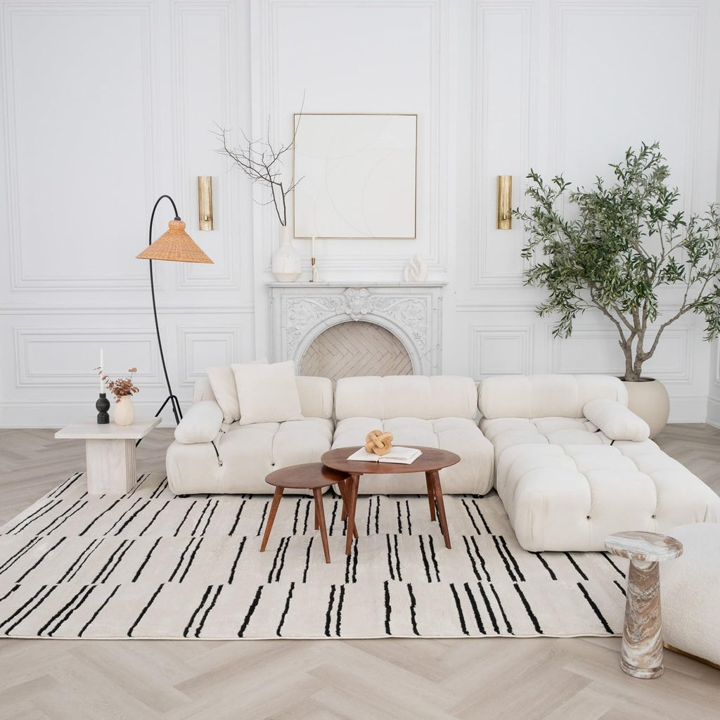 North Collection Boho Rug 4x6 High Quality  Rectilinear White and Black Area Rug
