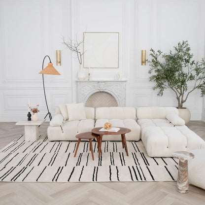 North Collection Boho Rug 4x6 High Quality  Rectilinear White and Black Area Rug