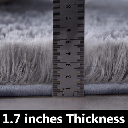 Round Fluffy Rug Grey Plain 