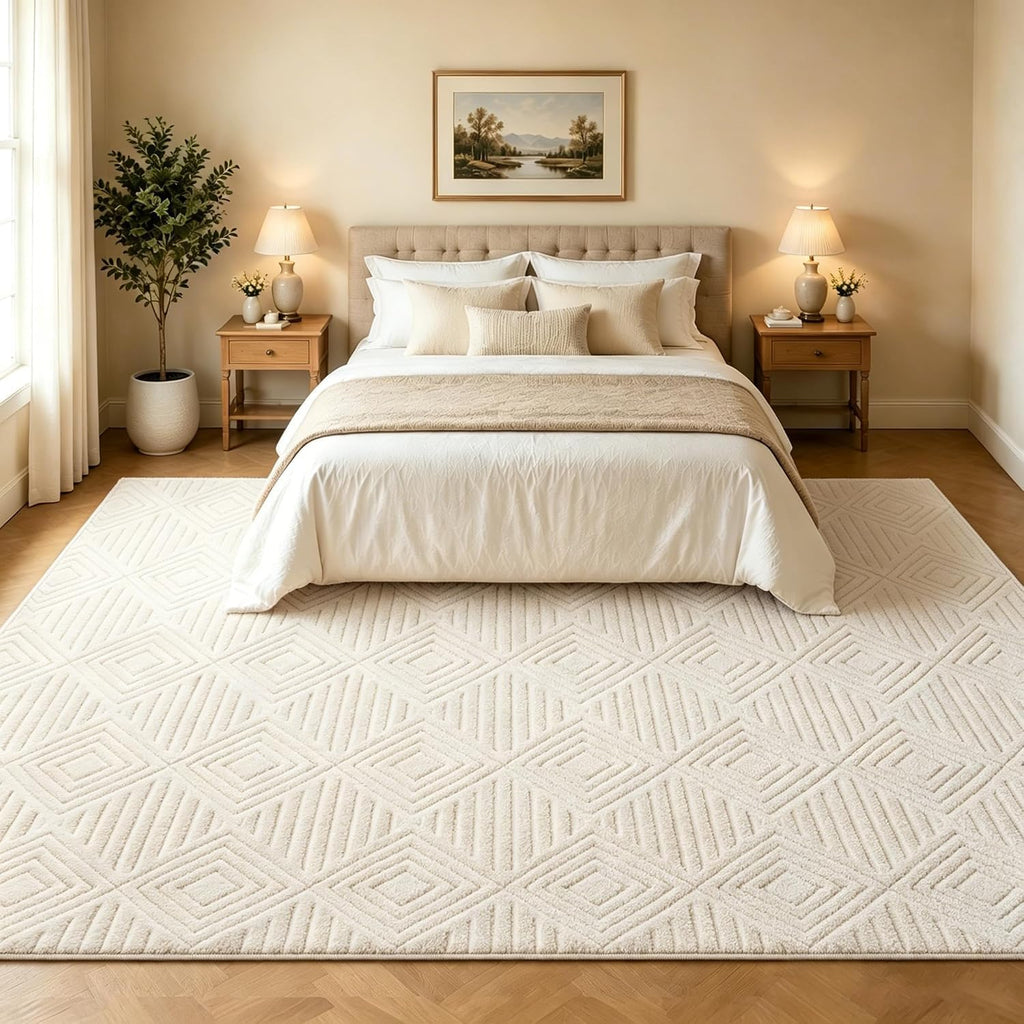 Checkered Cream Boho Washable Rug - Rugsco.ca