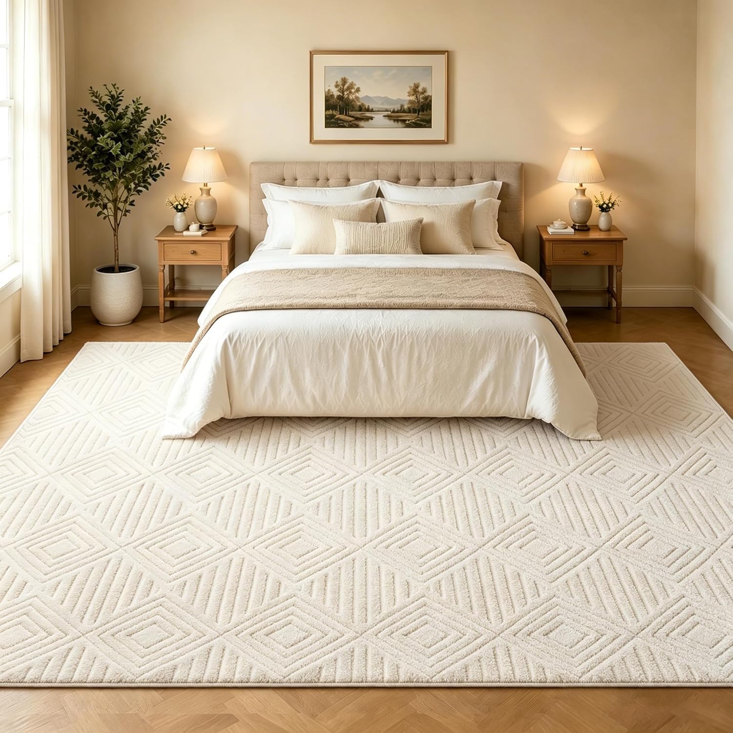Checkered Cream Boho Washable Rug - Rugsco.ca