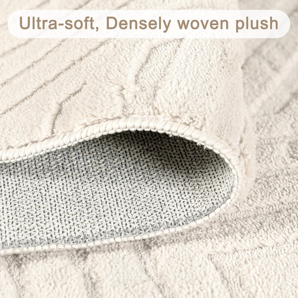 Checkered Cream Boho Washable Rug - Rugsco.ca