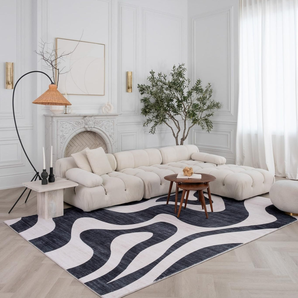 Modern Black and white area Rug Boho Modern  Living Room Kitchen and Bedroom
