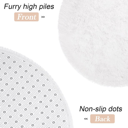 Oval Fluffy Rug White Plain 3x10