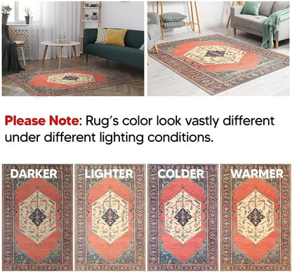 Turkish Rug Red Yellow Boho Living Room  Kitchen and Bedroom