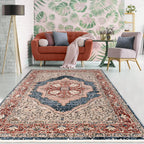 Persian Rug Traditional Patterned Red and Blue Multicolor Area Rug