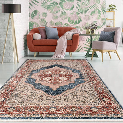 Persian Rug Traditional Patterned Red and Blue Multicolor Area Rug