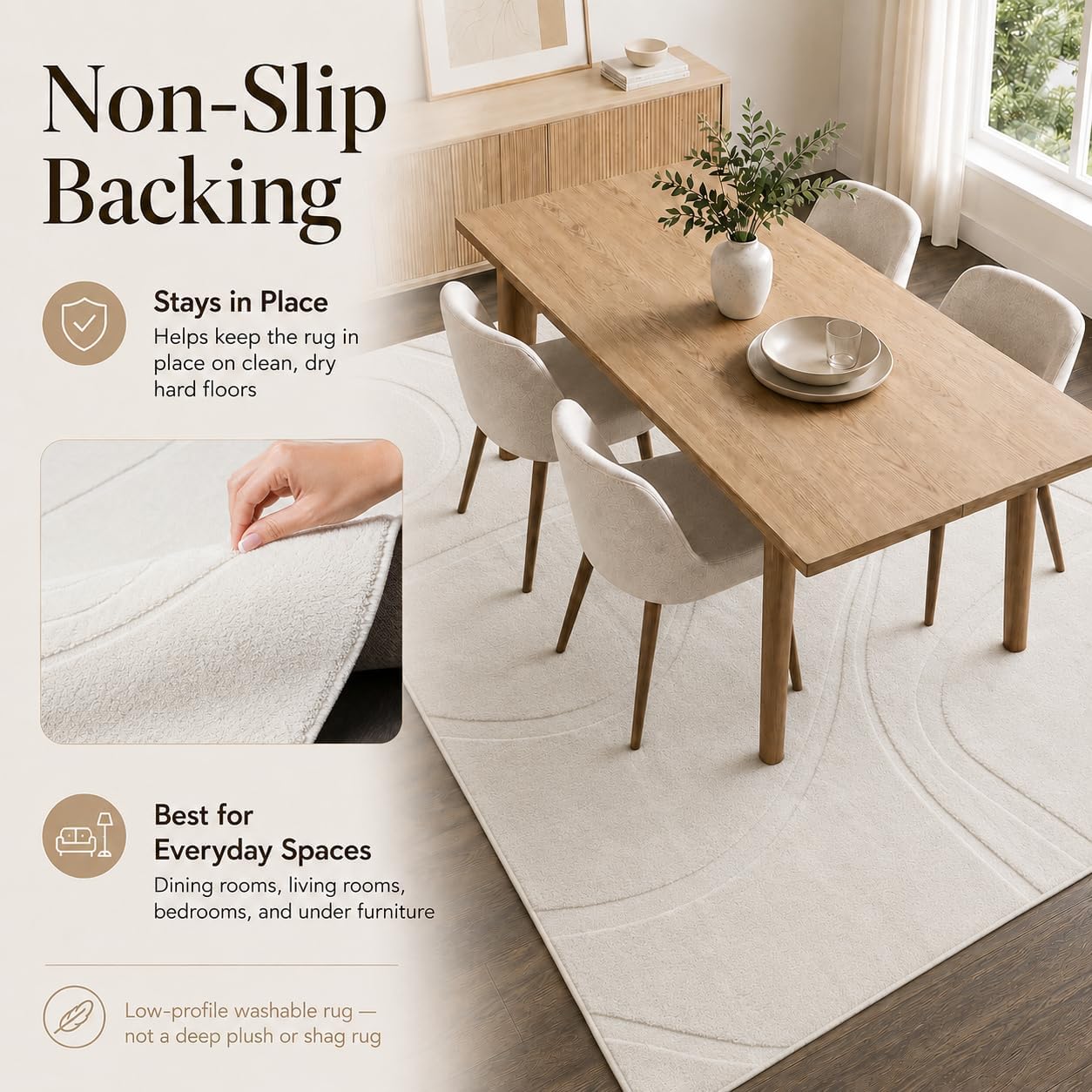 Pearl Hills Cream Washable Rug - Rugsco.ca