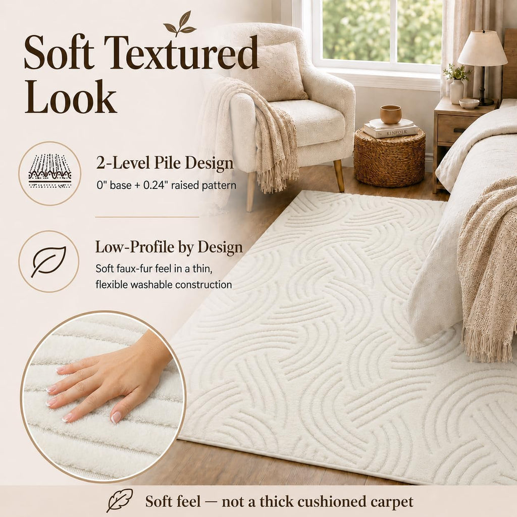 Velvet Crescent Cream Washable Rug - Rugsco.ca