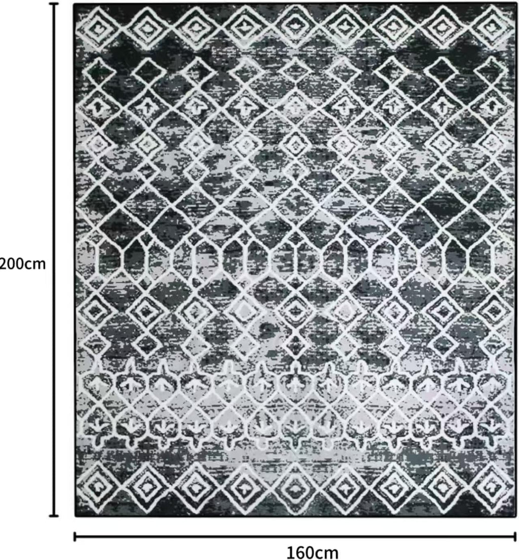 Modern Rug 5x7 Thin Black and Grey Machine Washable Area Rug