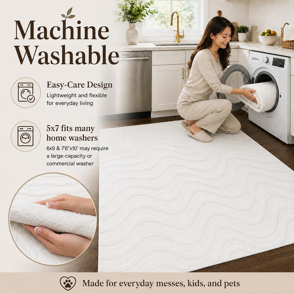 Pearl White Washable Rug - Rugsco.ca