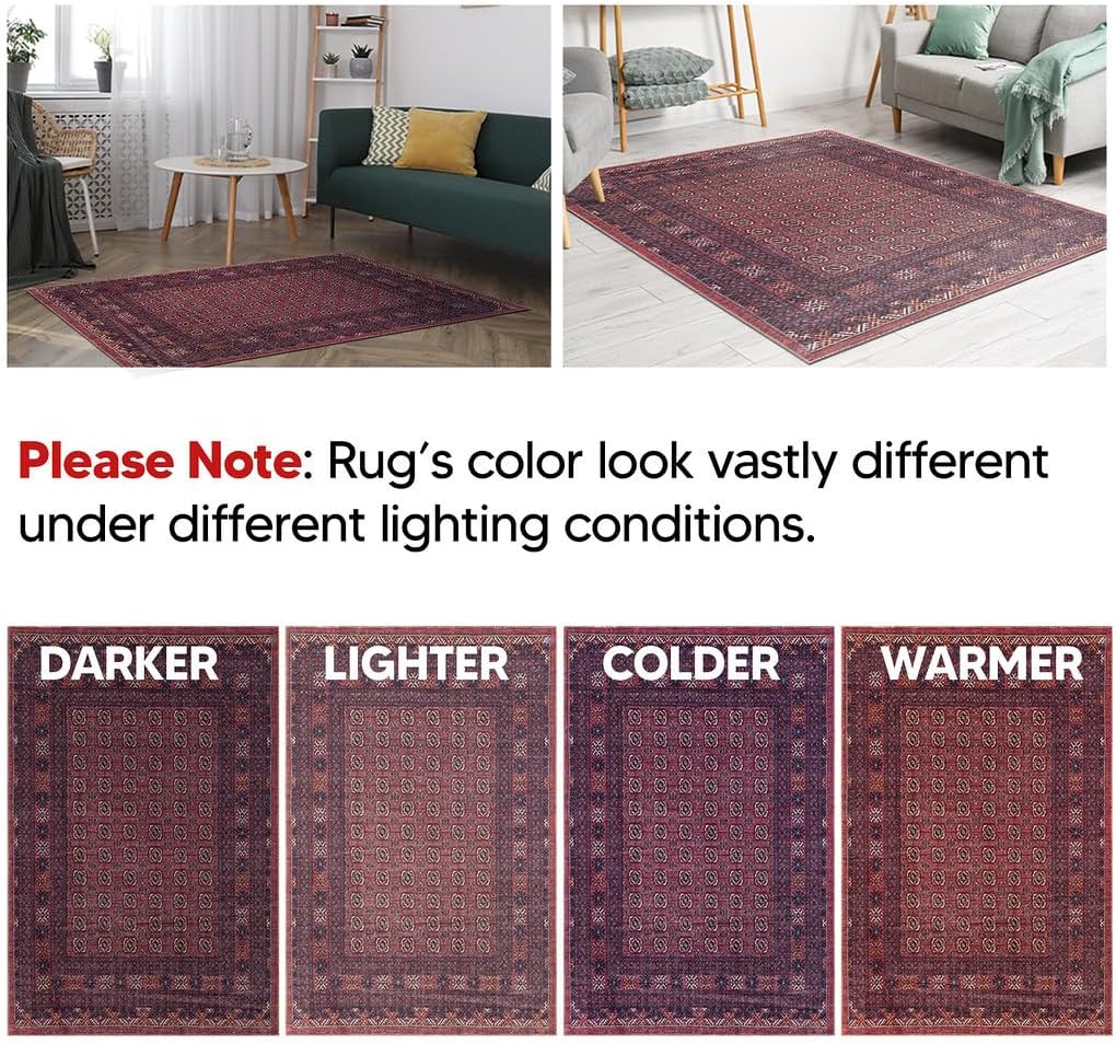 Turkish Rug Ethnic Patterned Burgundy Boho Living Room  Kitchen and Bedroom
